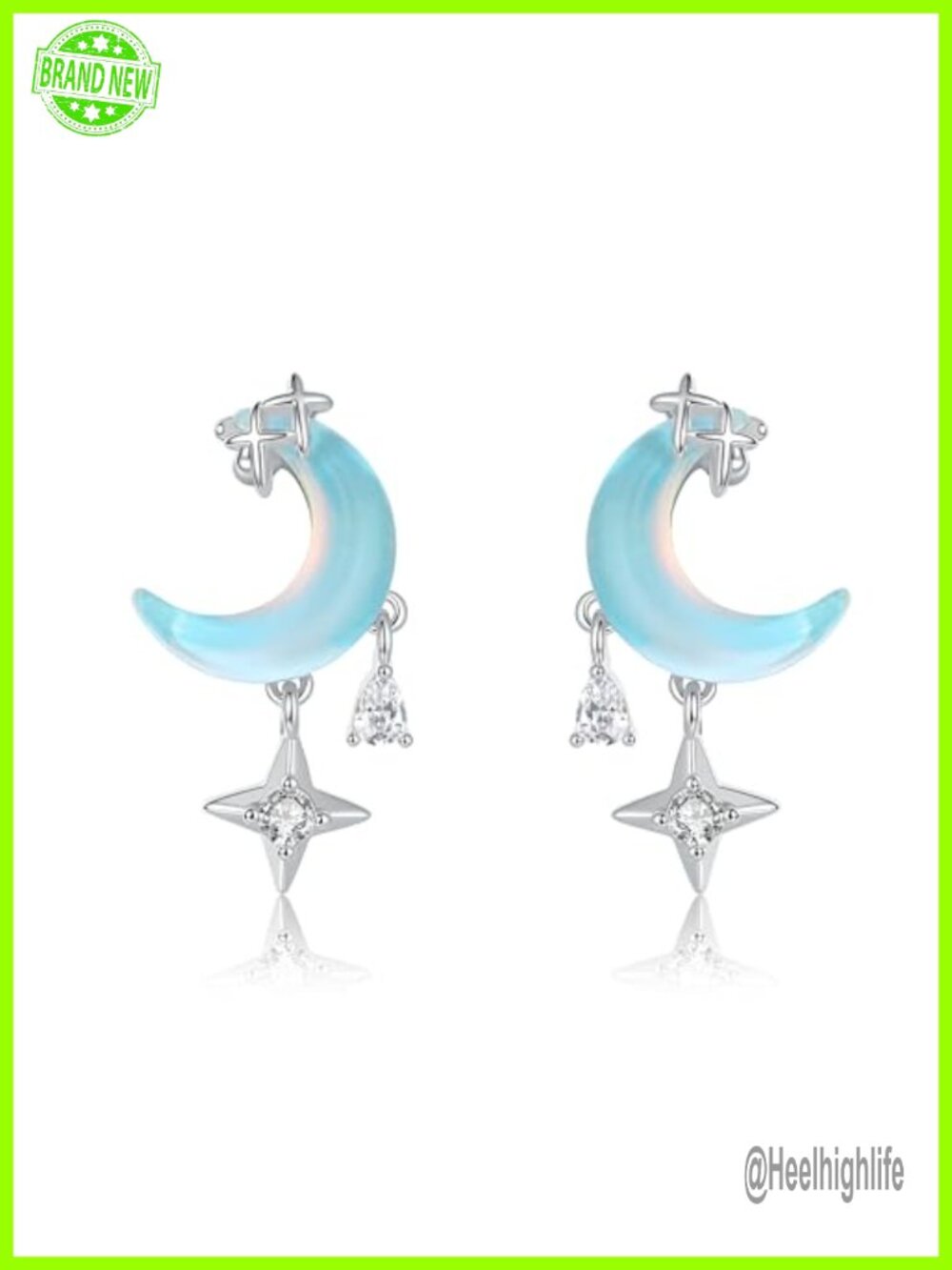 SIXFOX Asymmetrical Moon Dangle Earrings Copper Resin CZ Women's Jewelry